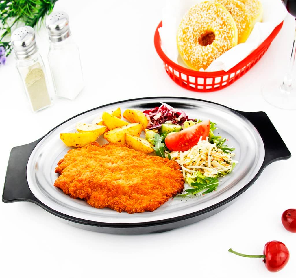 New Star Foodservice 26733 Oval Stainless Steel Sizzling Platter with Insulated Holder, 11.63 by 8-Inch, Black - Image 4