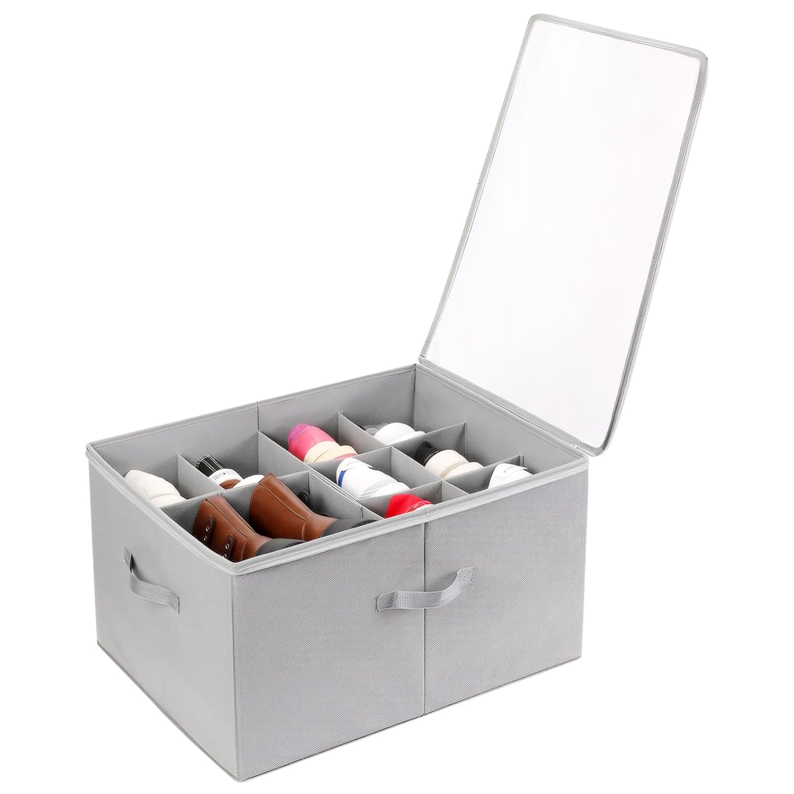 Aufbewahrungsbox für Schuhe, Schuh Aufbewahrungssysteme mit 12 Fächern, Schuhorganizer für Closet, mit Tragegriff, Geeignet für Stiefel, Hohe Absätze, Flache Schuhe, etc., Grau