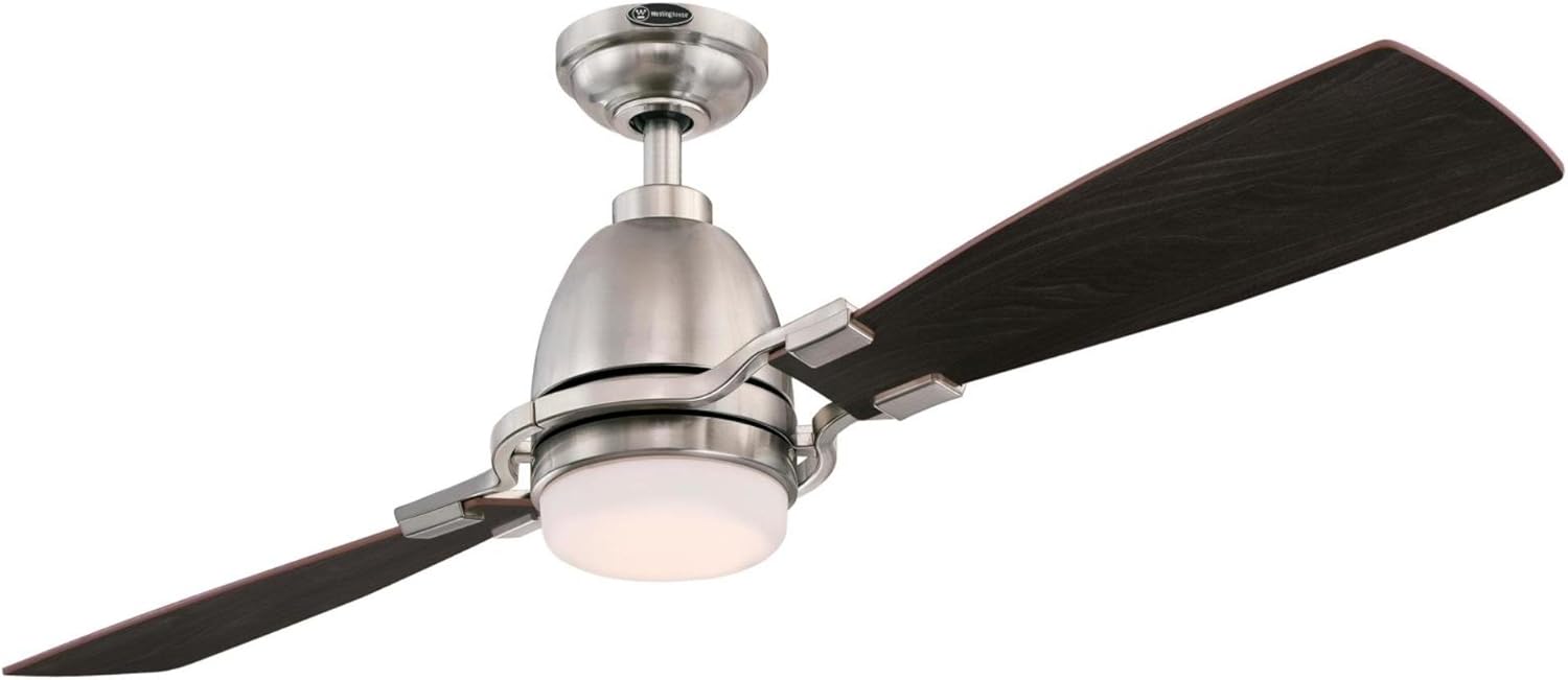 Creative Product Westinghouse Lighting 7217700 Longo 54-Inch Brushed Nickel Indoor Ceiling, Dimmable LED Light Kit with Frosted Opal Glass, Remote Control Included USA FAN