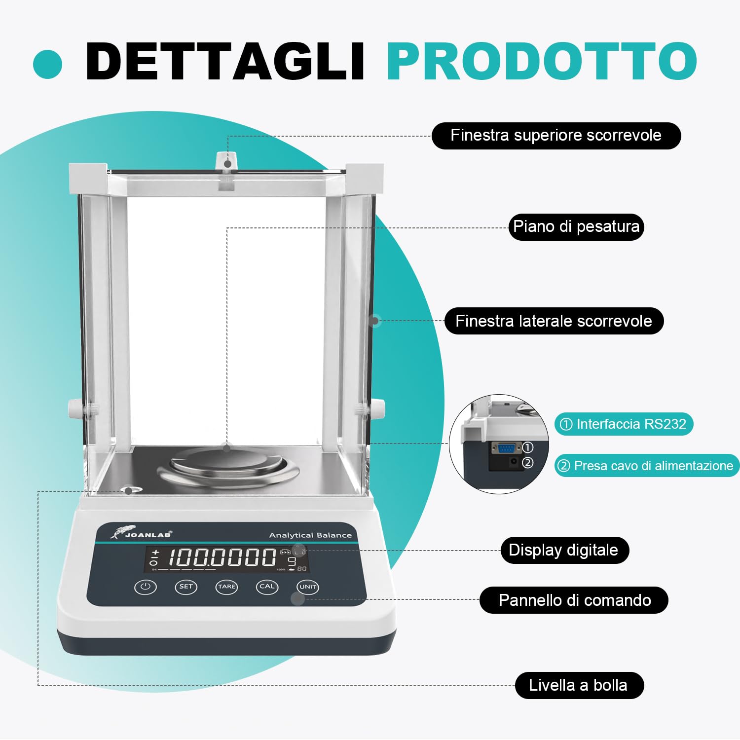 JOANLAB Bilancia Analitica 120g x 0.1mg, Bilancia da Laboratorio Professionale con Calibrazione Esterna, Precisione 0.0001g per Laboratorio, Gioielli(FA1204)