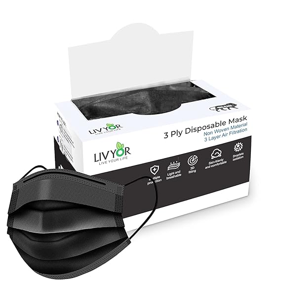 LIVYOR Non-Woven Fabric Disposable 3 Layer Surgical Face Mask With Nose Clip and Soft Ear Loops for Unisex