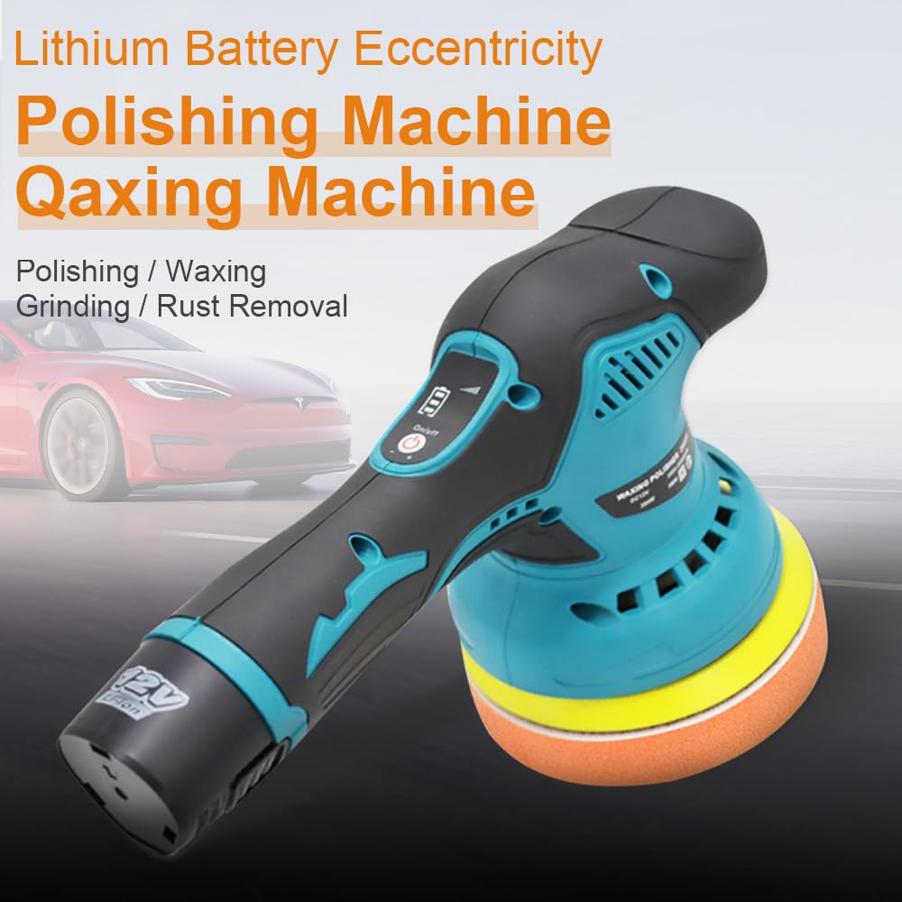 Máquina pulidora de batería, 8 velocidades (2800 – 5500 RPM) con 2 baterías, juego de pulidoras de coche de 125 mm, ideal para pulir la pintura del coche, eliminar arañazos, muebles y crecimiento de