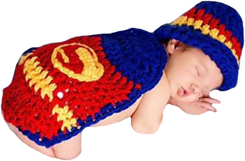 Liange Newborn Baby Photography Prop Crochet Handmade Superman Hat And Cape Costume