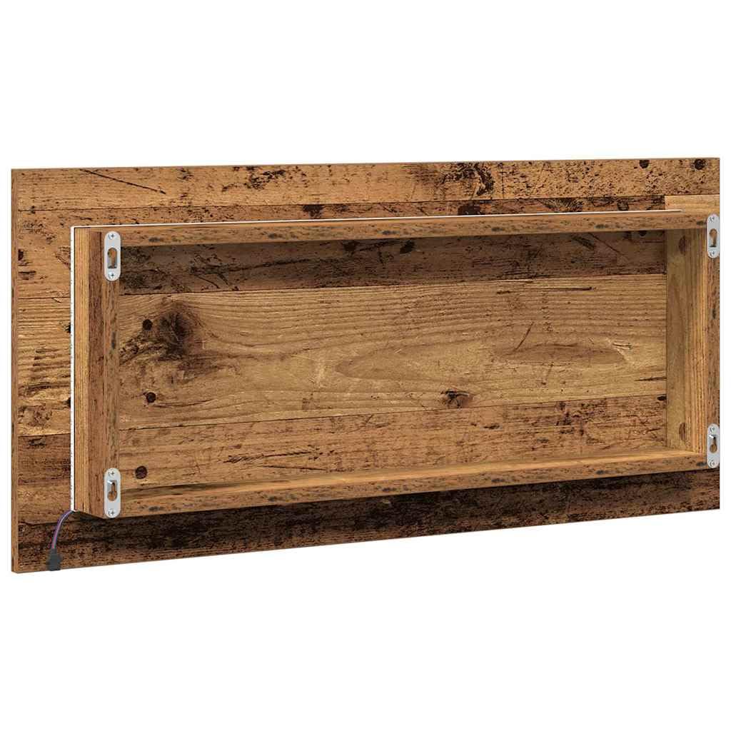 Lustro z ramą ze starego drewna 80 x 37 cm, szkło i drewno inżynieryjne, oświetlenie LED, montaż na ścianie, nowoczesne meble łazienkowe, miejsce do przechowywania i uzupełnienie umywalki
