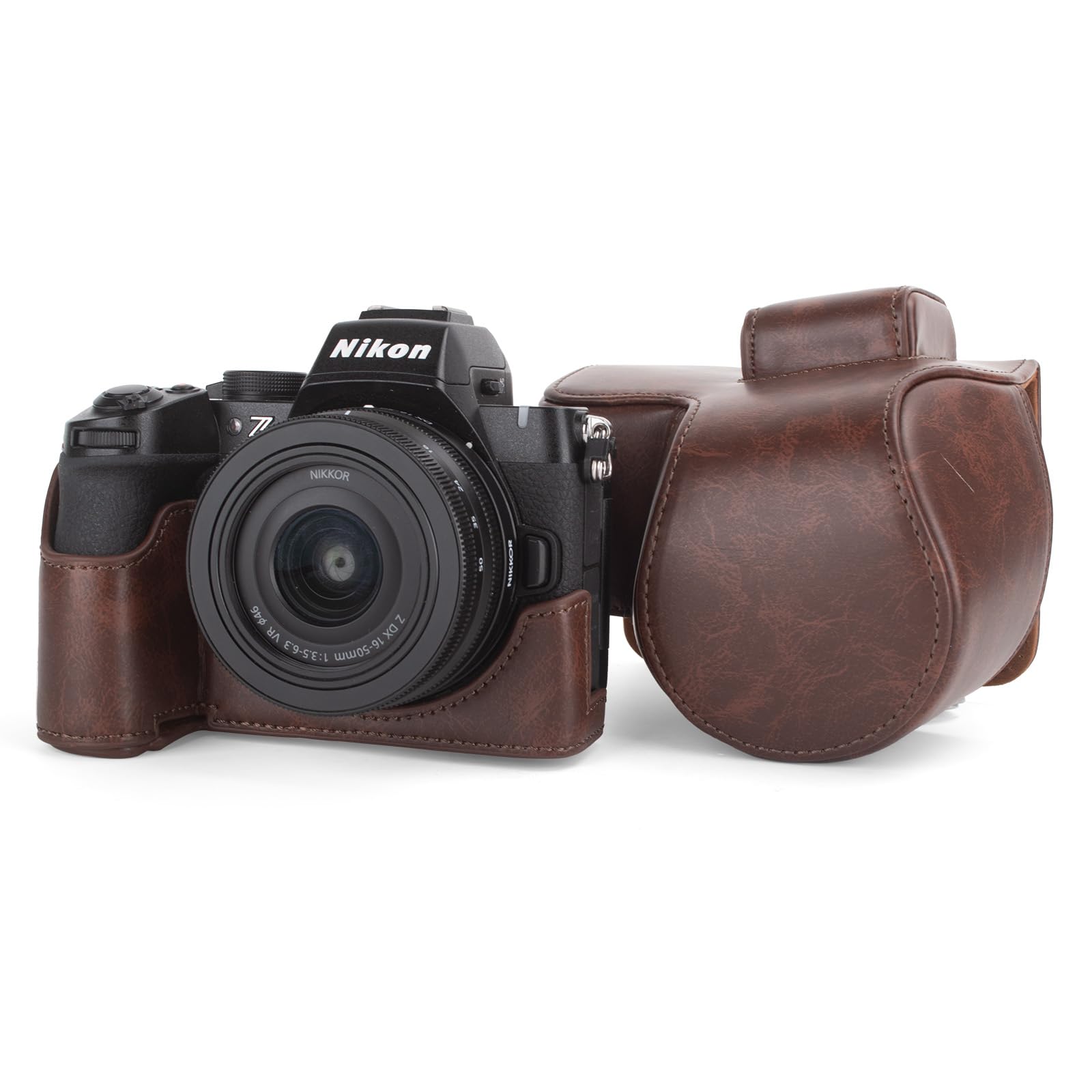 MUZIRI KINOKOO Etui do aparatu Nikon Z50 II z obiektywem DX 16-50 mm, etui ochronne ze skóry PU Z50 II/Z50II – zdejmowany futerał z paskiem na ramię i małymi pierścieniami, Kawa, Etui na aparat