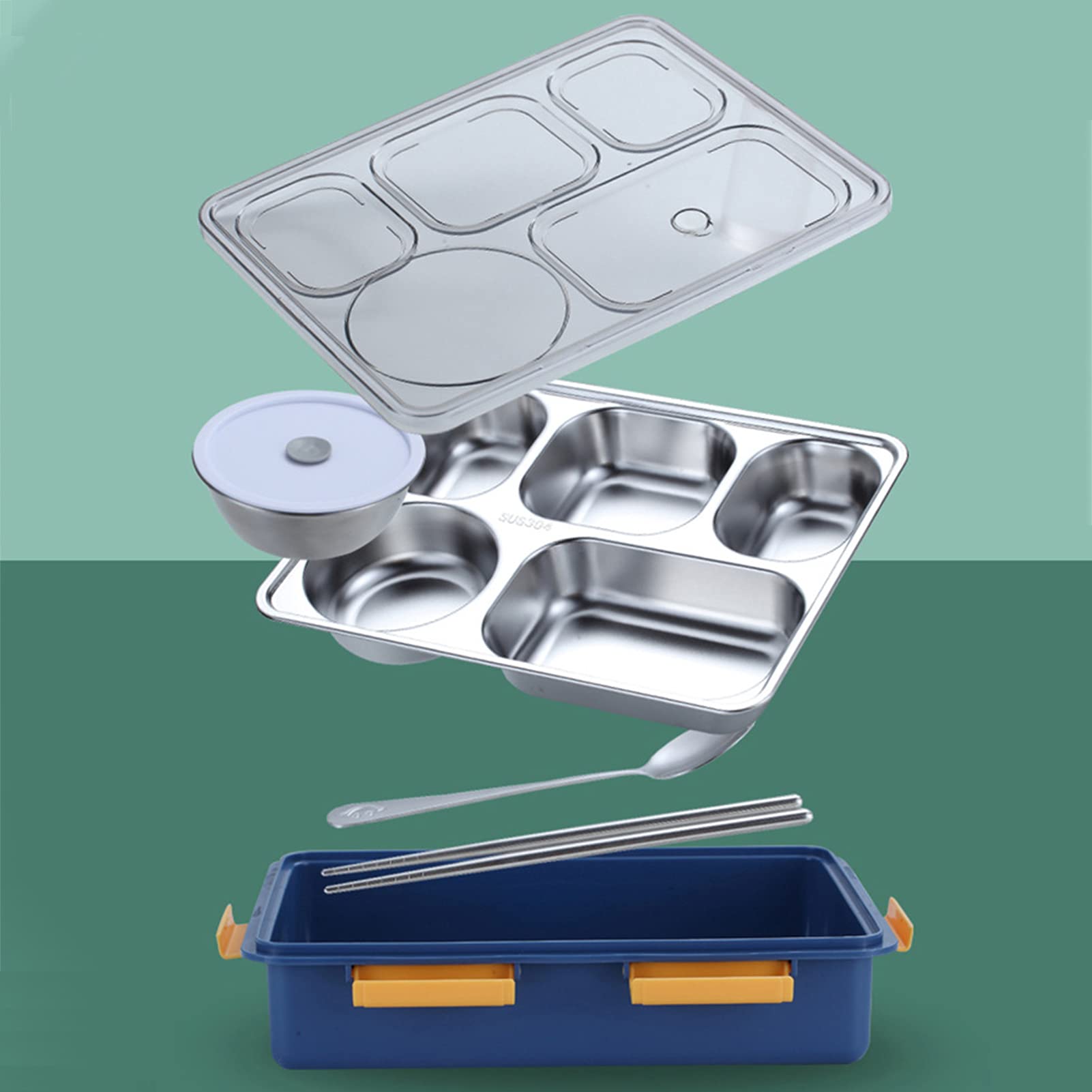 Contenitore per il pranzo, contenitori Bento per studenti, isolamento termico, contenitori per il pranzo in acciaio inox per adulti, scatola per snack con set di utensili, blu