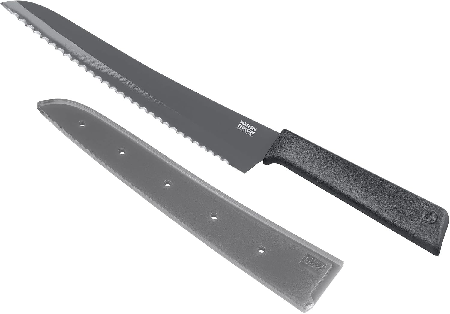 KUHN RIKON Colori+ Non-Stick Bread Knife with Safety Sheath, 32.5 cm, Grey