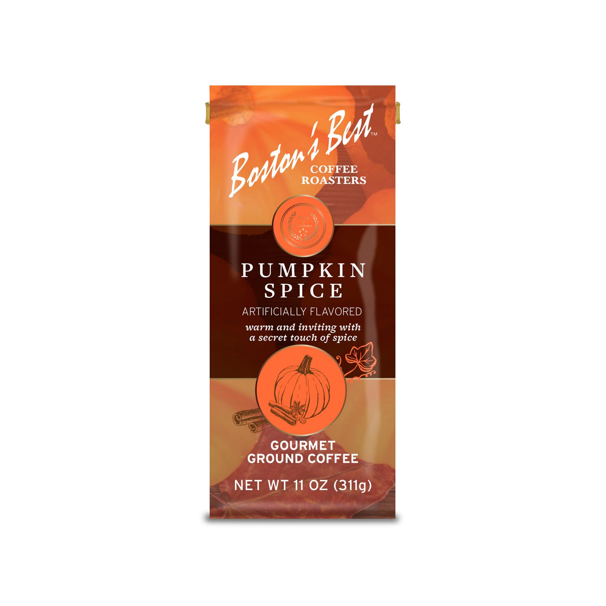 Boston’s Best Coffee - Fall-Inspired Pumpkin Spice Medium Roast Gourmet Delicious Flavored Coffee, Premium Ground - 11 oz. / 311 g Bag