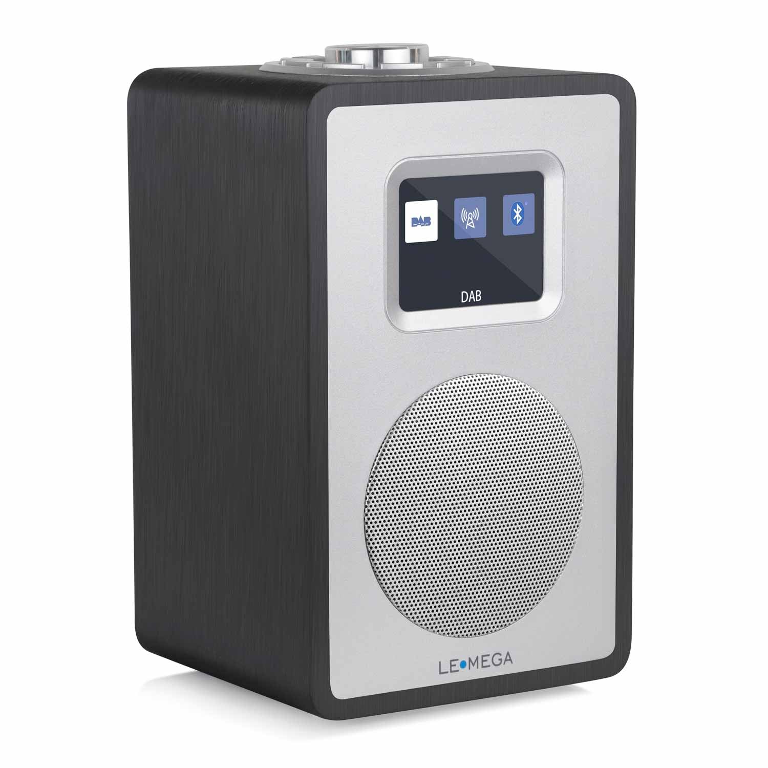 LEMEGACR4+ DAB Radio with Bluetooth and Full Colour Screen – Mains or Battery Powered Digital DAB+ FM Radio with Dual Alarm Clock, Aluminium Panel, Wooden Body, Premium Compact Radio,Black Oak