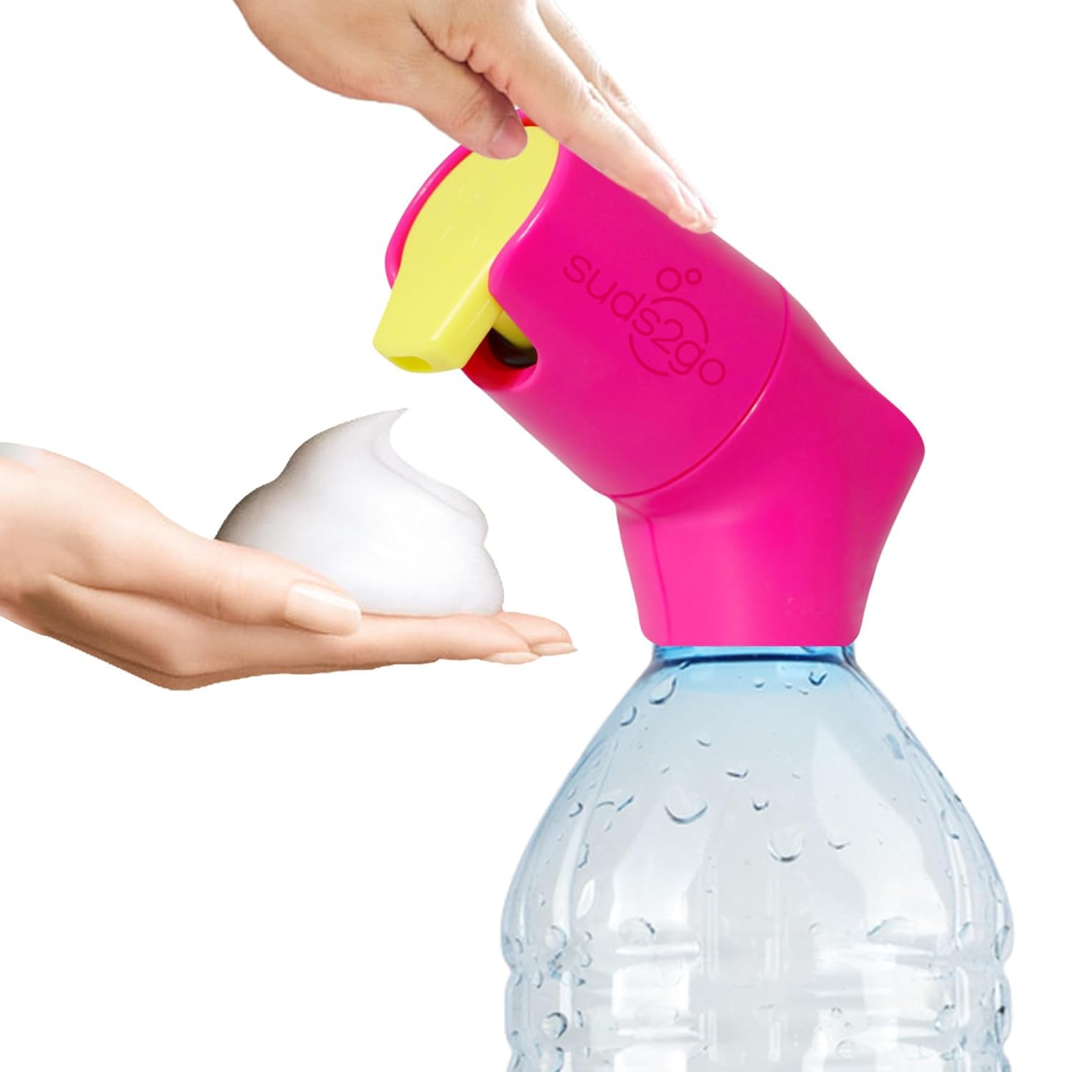 Suds2Go Refillable Caps, 1 Pack - Universal Fit Turns Most Disposable Water Bottles - Includes Refillable Soap Reservoir