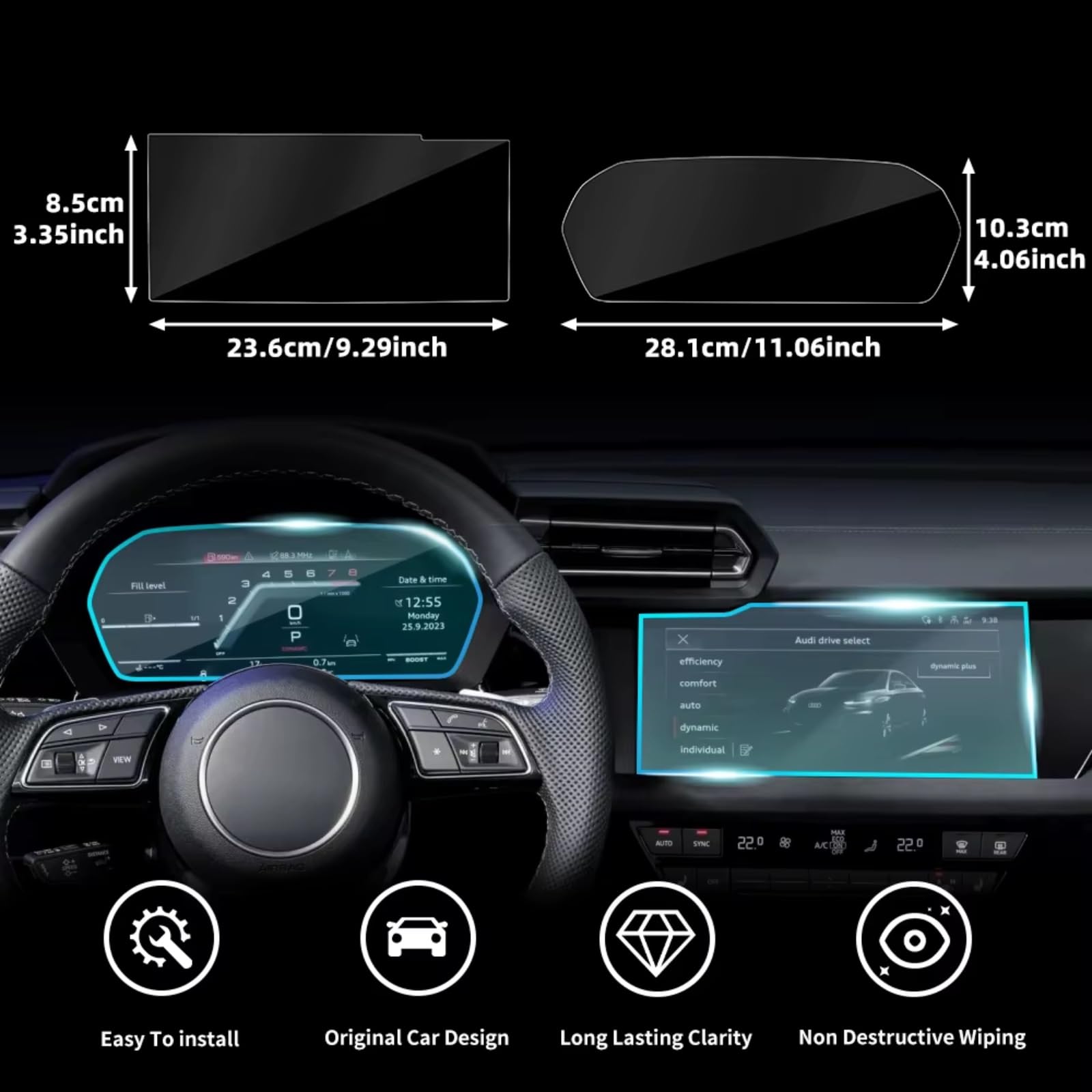 Kompatibel Mit Für A3 2023–2024, Auto-Mittelkonsole, GPS-Navigation, Displayschutzfolie, Auto-Display-Abdeckung, HD-Klarfolie Navigation Schutzfolie(Set)