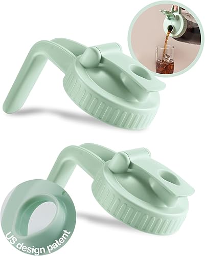 Paquete de 2 tapas para tarros Mason de boca ancha en forma de V con asa, tapa de boquilla con tapa abatible extendida, fácil de abrir, herméticas a