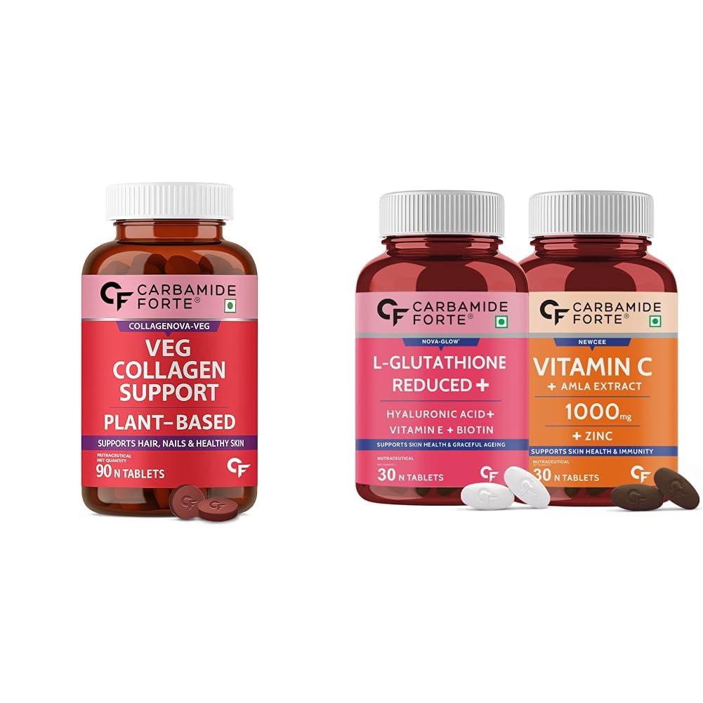 Carbamide Forte Plant Based Veg Collagen Tablet For Skin & Hair & Japanese Reduced L Glutathione And Vitamin C Supplements for Skin Health | 90 Tablets + 30+30 Tablets-picture-16