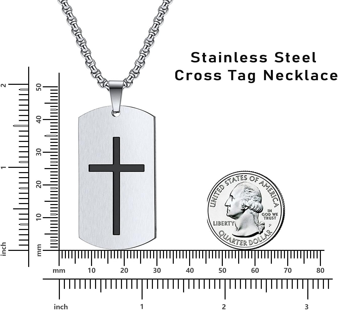Rnivida Men's Bible Verse Cross Tag Pendant Necklace, Stainless Steel Christian Inspirational Necklace Jewelry for Men - Image 2