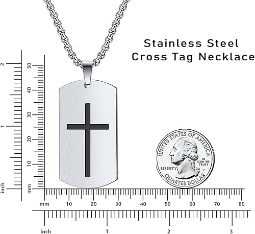 Miniatura 2 de Rnivida Collar con colgante de cruz con versículo bíblico para hombre, collar inspirador de acero inoxidable para hombre