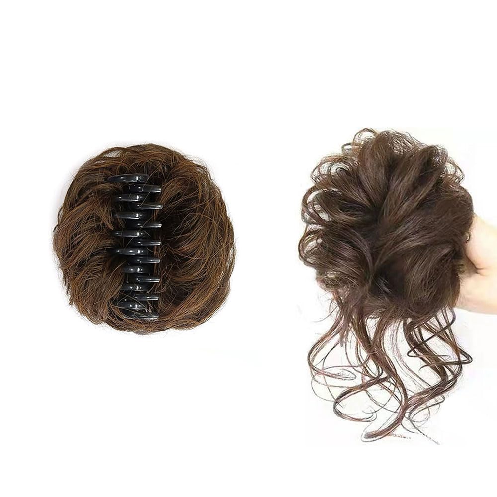 Chignon Capelli Finti con Cartella Riccio Ondulato Capelli Naturale Chignon Coda di Cavallo Capelli Estensioni dei Capelli Sintetici per Donne(Marrone chiaro)