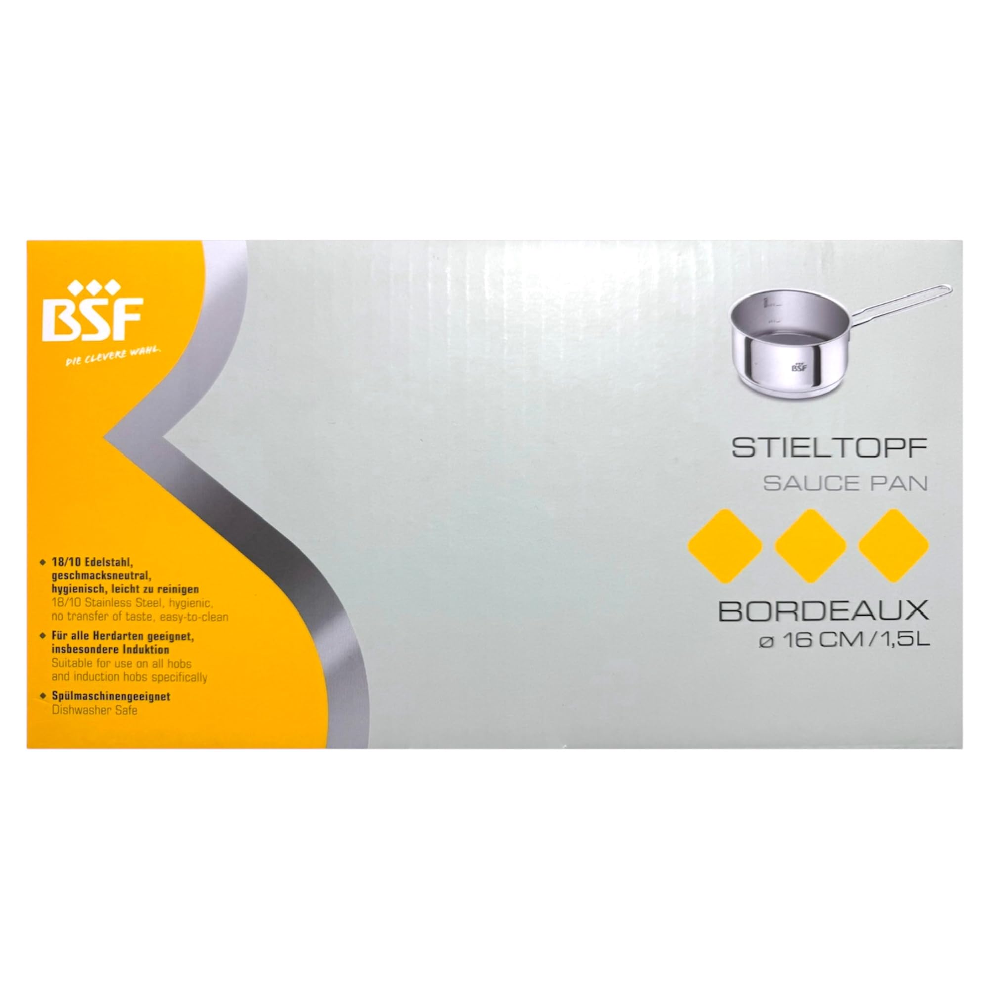 Zwilling BSF Burdeos - Cacerola (16 cm, 1,5 L, acero inoxidable, con escala interior (0,5 l/1 l), cacerola con mango apto para inducción, apto para lavavajillas, cacerola