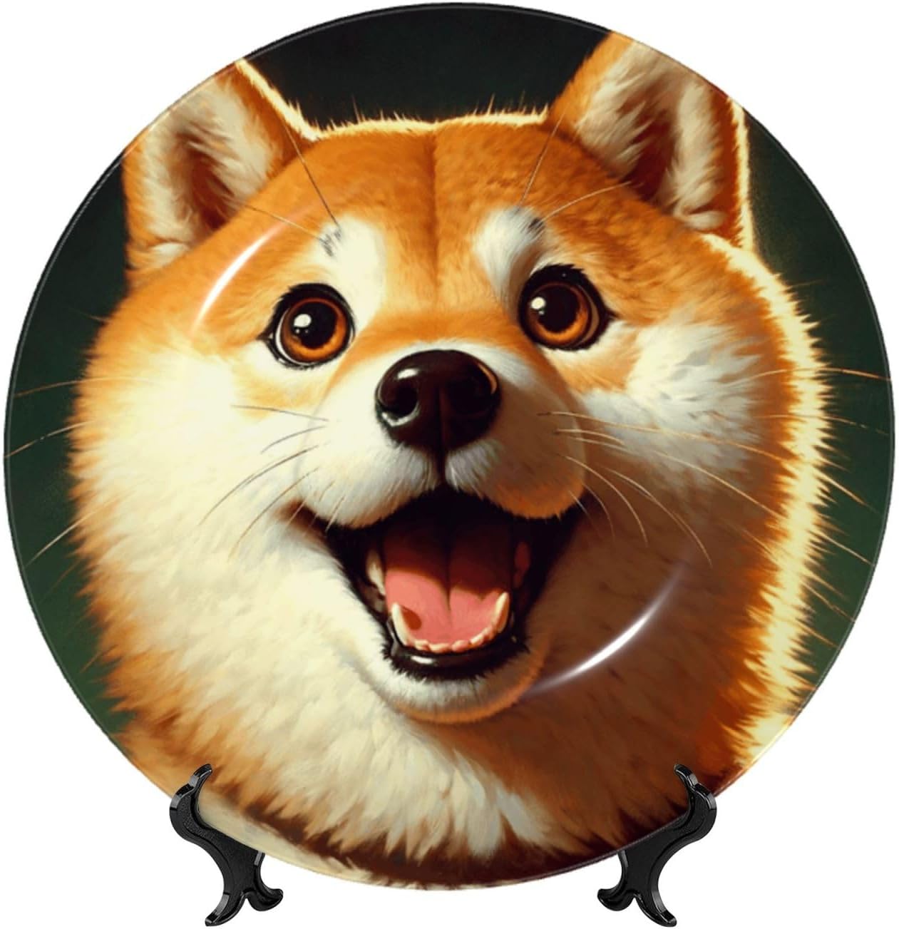 Cute-Funny-Shiba-Inu 10 Inch Decorative Plate With Stand, Elegant Display Wall Plate For Home Decor