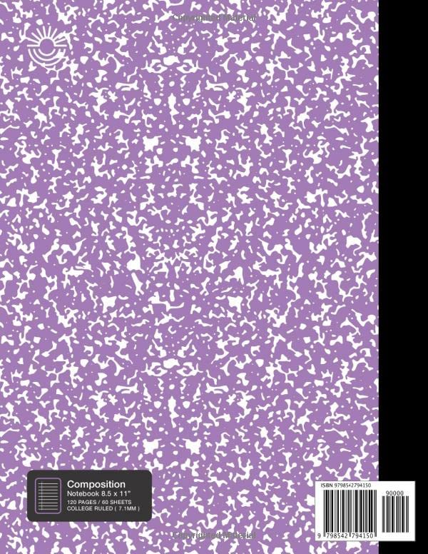 Marbled Composition Notebook: Brightly ( Purple ) Colored - Essential College Ruled ( 120 Pages ) Journal for Home, School, Work ( 8.5” x 11” ) image 3