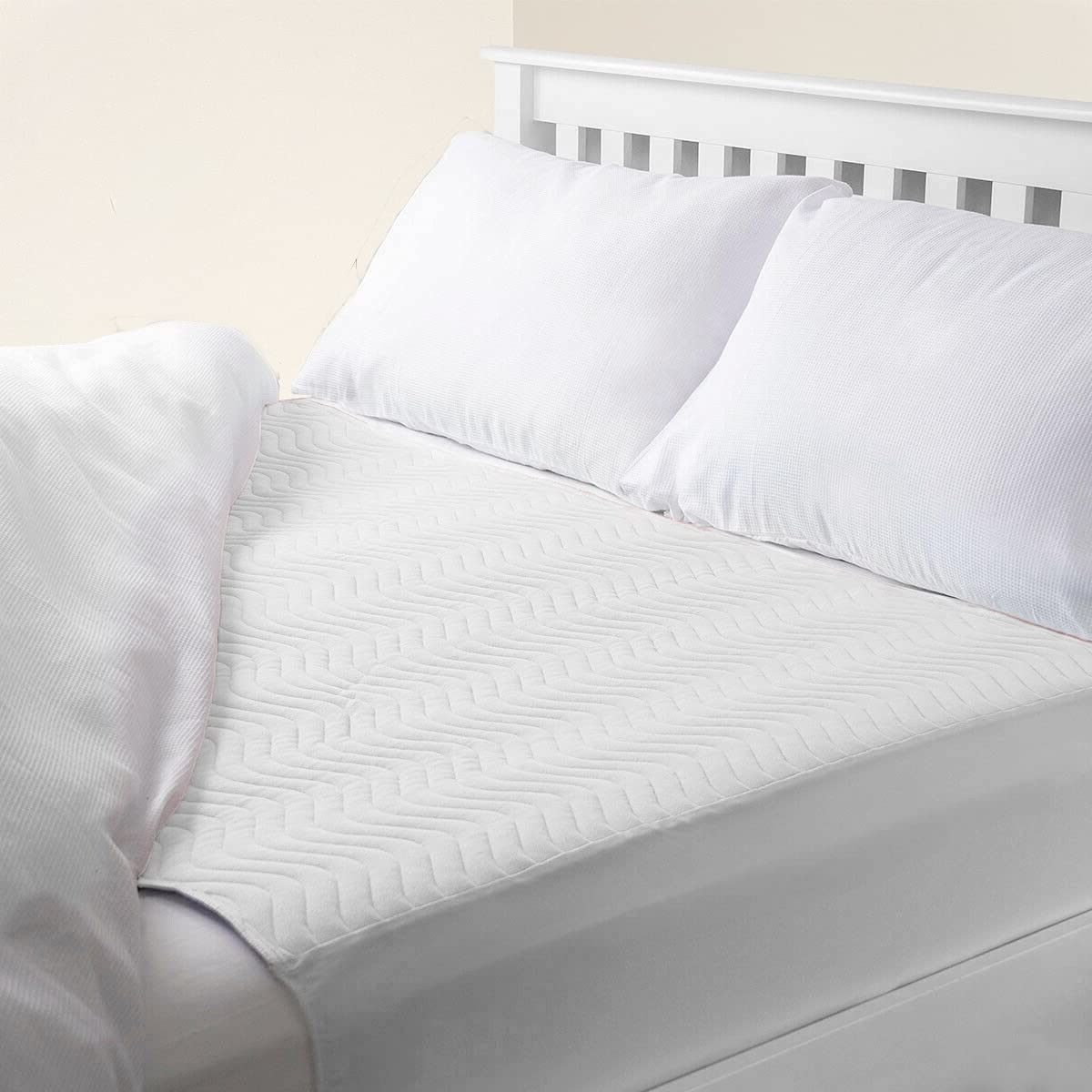 Deluxe Washable and Absorbent Reusable Incontinence Pad/100% Waterproof Mattress Protector, 90 x 135 cm, 35½” x 53”, with 50 cm Tucks on each side to Secure It in Place. Double bed, Twin Pack, White.