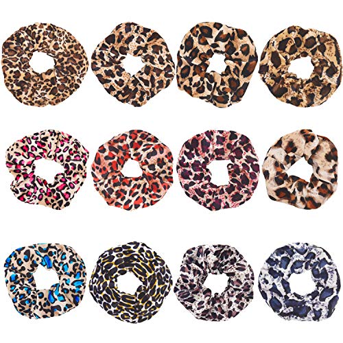12 Pcs Leopard Grain Velvet Hair Scrunchies Elastic Hair Bands Scrunchies Hair Ties Gift for Mom, Women,Girls Hair Accessories