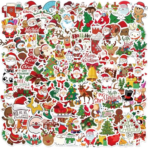 Lot de 100 autocollants de Noël en vinyle imperméable pour bouteilles d'eau, ordinateur portable, skateboard, bagages, ordinateur pour adolescentes, filles et enfants