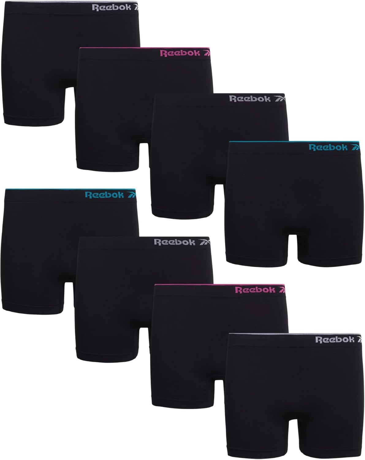 Reebok Girls Boyshorts - 8 Pack Soft Stretch Tag Free Long Leg 5" Inseam Girls Underwear Boyshorts Seamless Panties