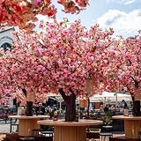 Albero di ciliegio artificiale, albero di fiori di pesco, albero di fiori rossi simulati, albero, albero di ciliegio, albero finto per interni ed esterni 1.8mx1.5m