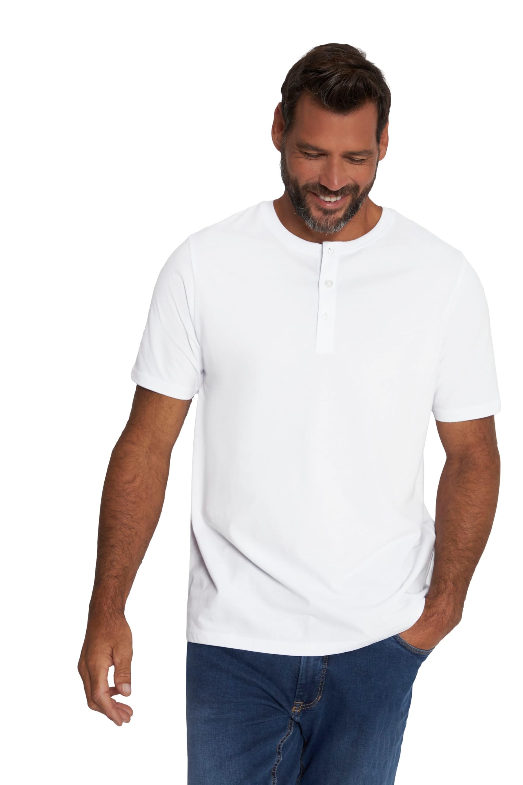 JP 1880 Menswear Big & Tall Plus Size L-8XL Short Sleeve Henley Shirt, Basic White XXX-Large 726695209-3XL