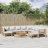Gartensofa-Set, 11-teiliges Rattan-Möbel mit hellgrauen Kissen, Bambus-Terrassenstühle für Balkon, Terrasse und Garten, stilvoll und bequem