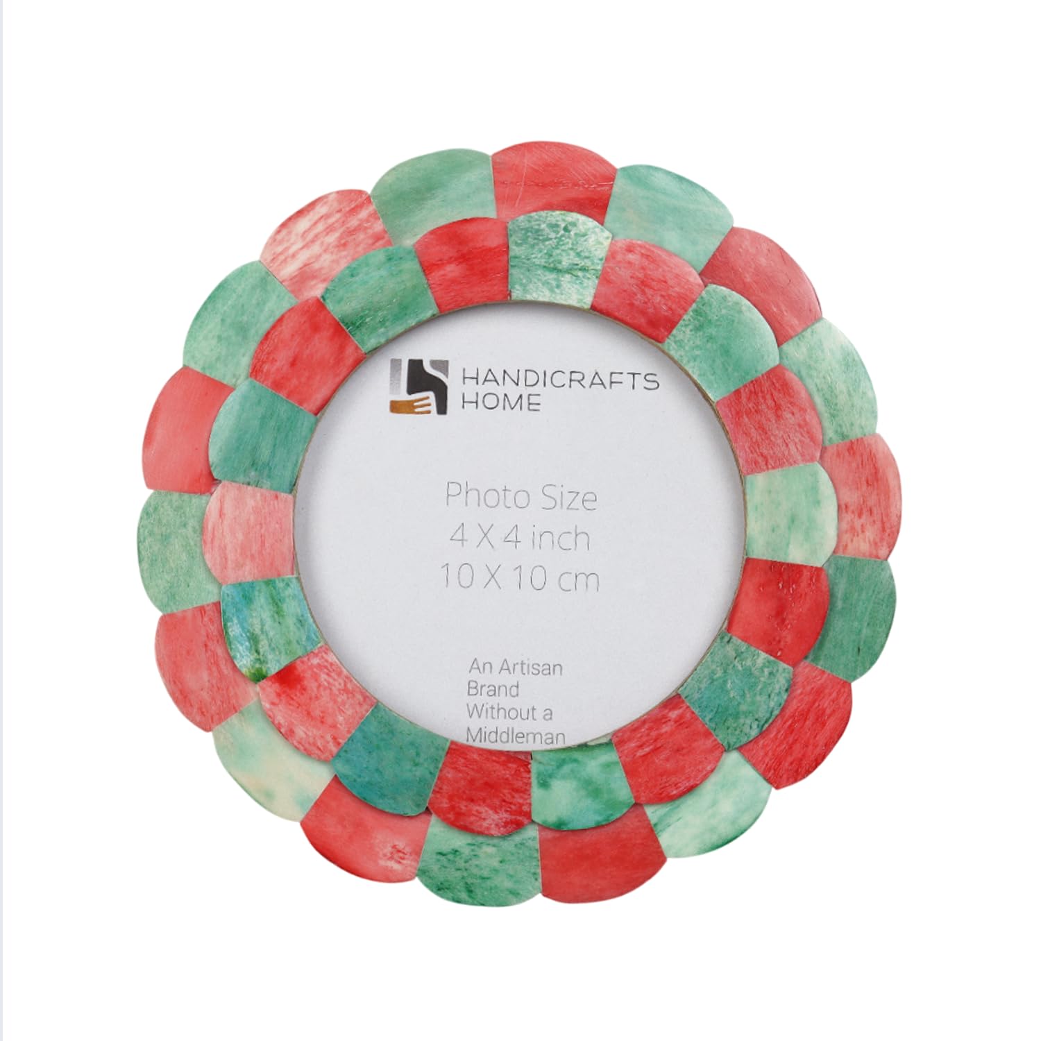 Handicrafts Home Photo Picture Frame - 4" x 4", Round Handmade Gift Photo Frames - Red & Green New Years Gift