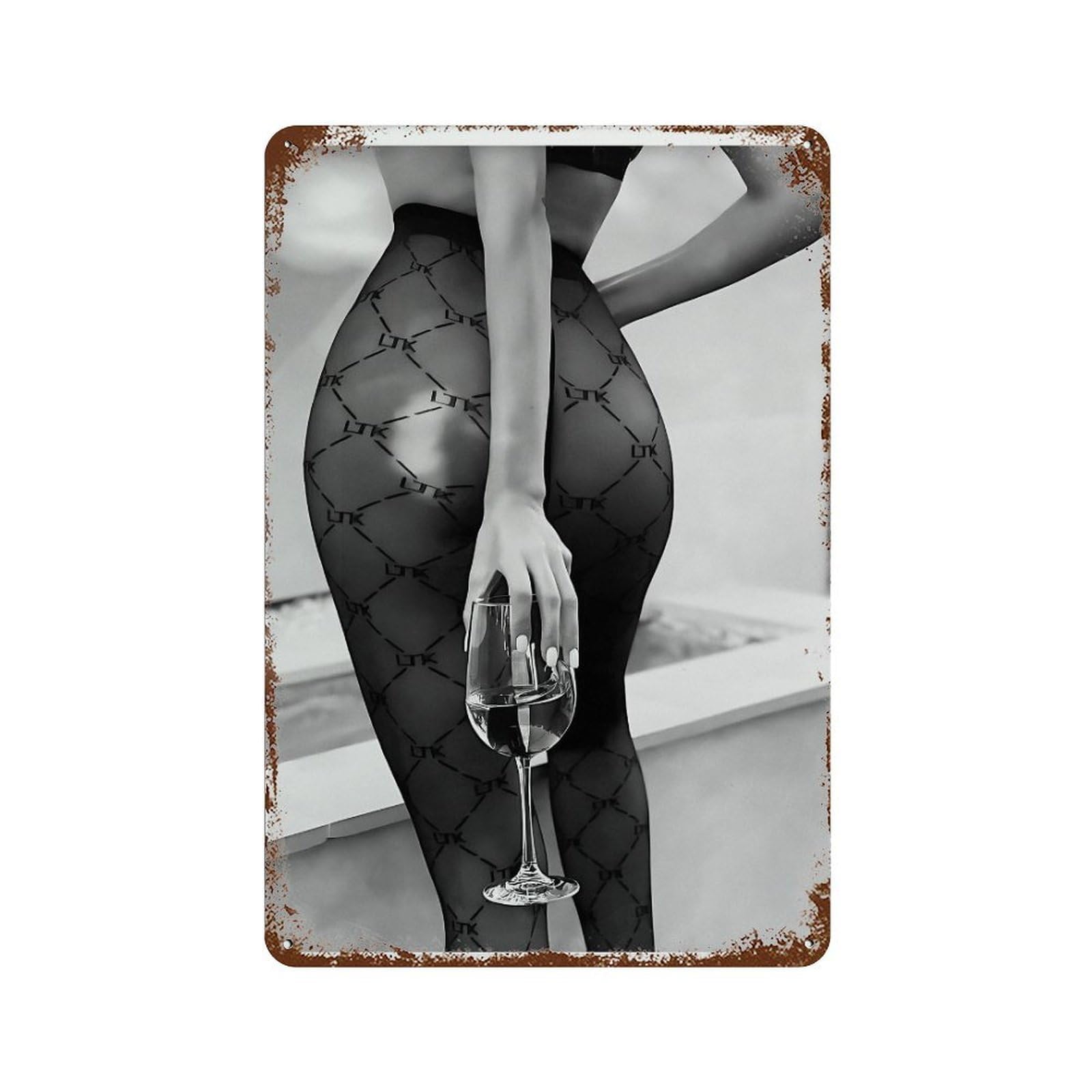 xiaoxiaoshen Woman Holding Red Wine Poster Wall Decor Art Metal Tin Poster Modern Home Decor Art Home Bar Shop Decorations Vintage Sign 30x20cm