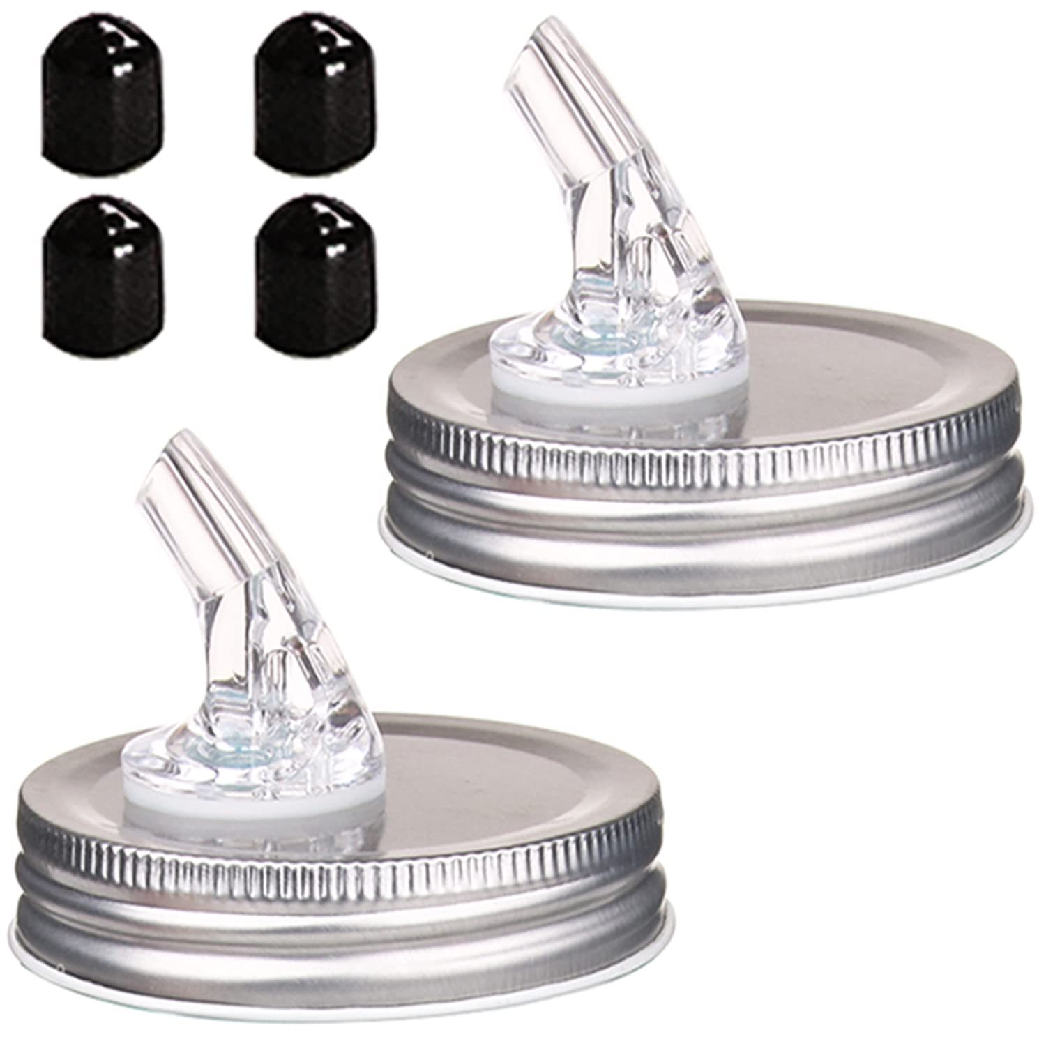 mason jar pour spouts free flow mason jar pour spouts mason jar for spout regular mouth size 70mm dispenser germination cover suitable for any liquid leakproof 2pack  4 black lid caps 2 pack