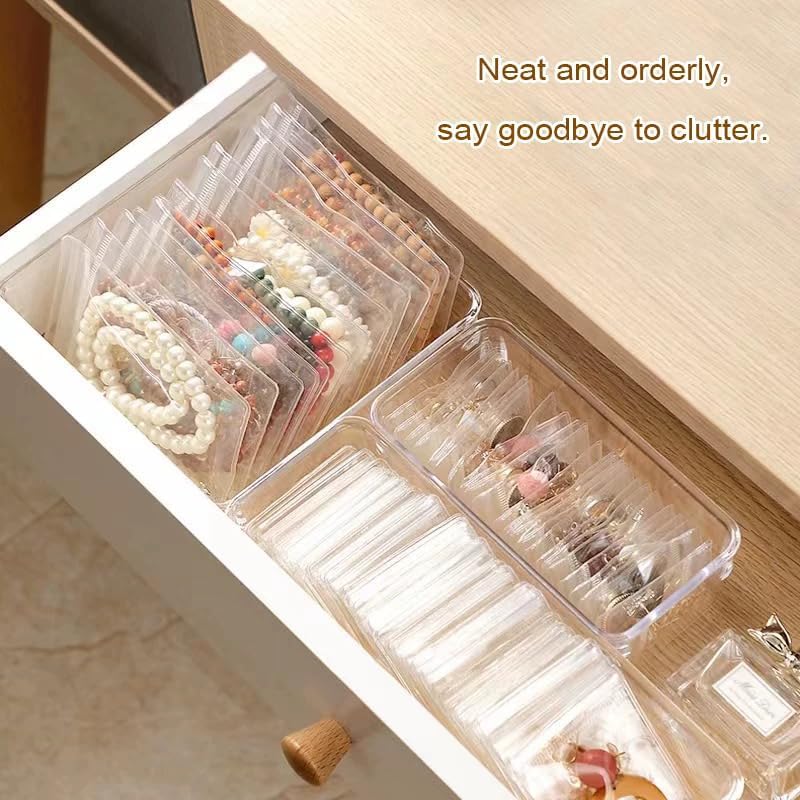 Image of Nibbler 15 Pcs Jewellery Organiser Storage Pouches Clear Zip Lock Cover for Rings, Earrings, Necklace, Transparent, Polyvinyl Chloride PVC (15 Large)
