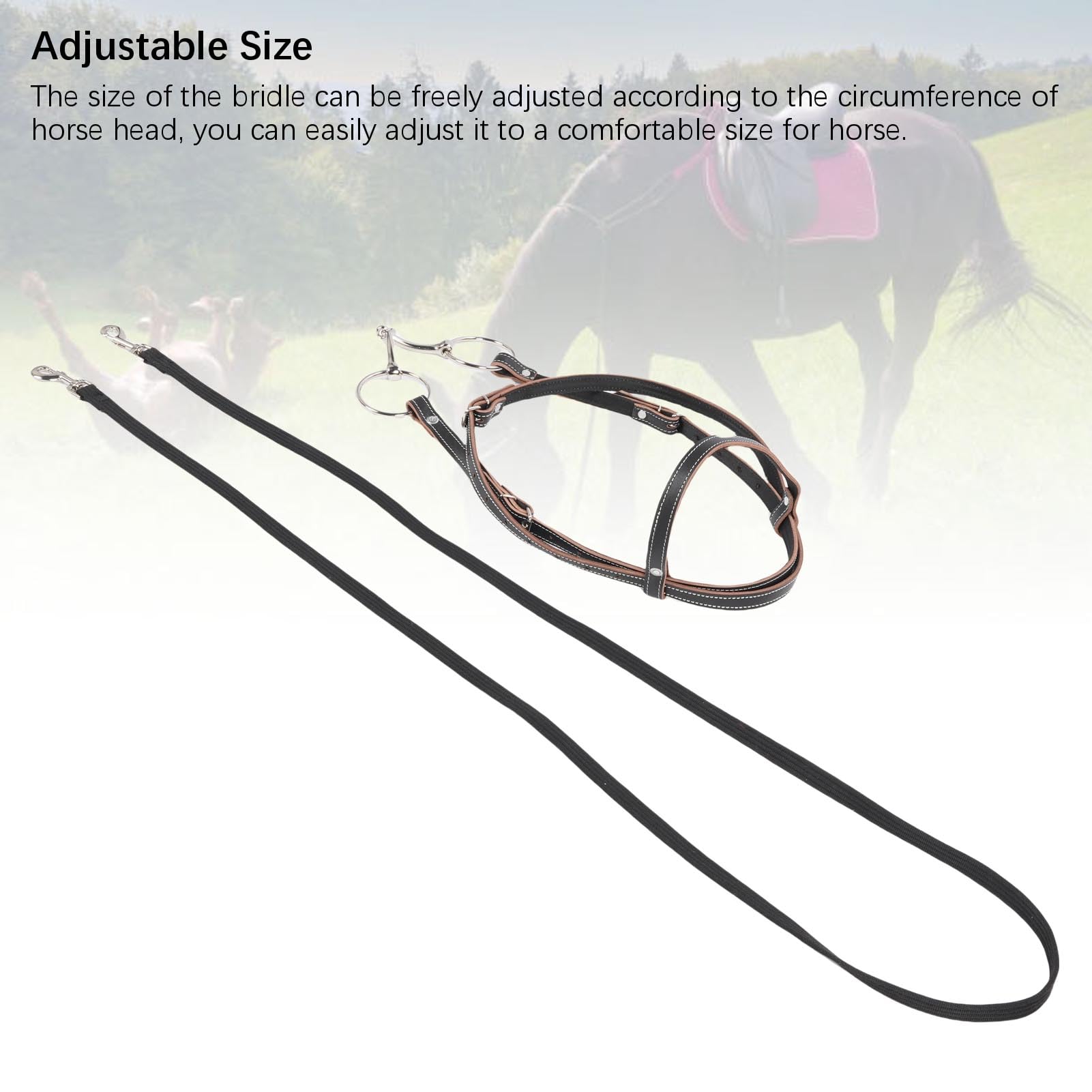 Chrees Cabezada para Caballo, Ajustable, de Piel de Vaca, Resistente y Cómoda, con Diseño Acolchado para Montar a Caballo, Uso en Interiores y Exteriores. (L)