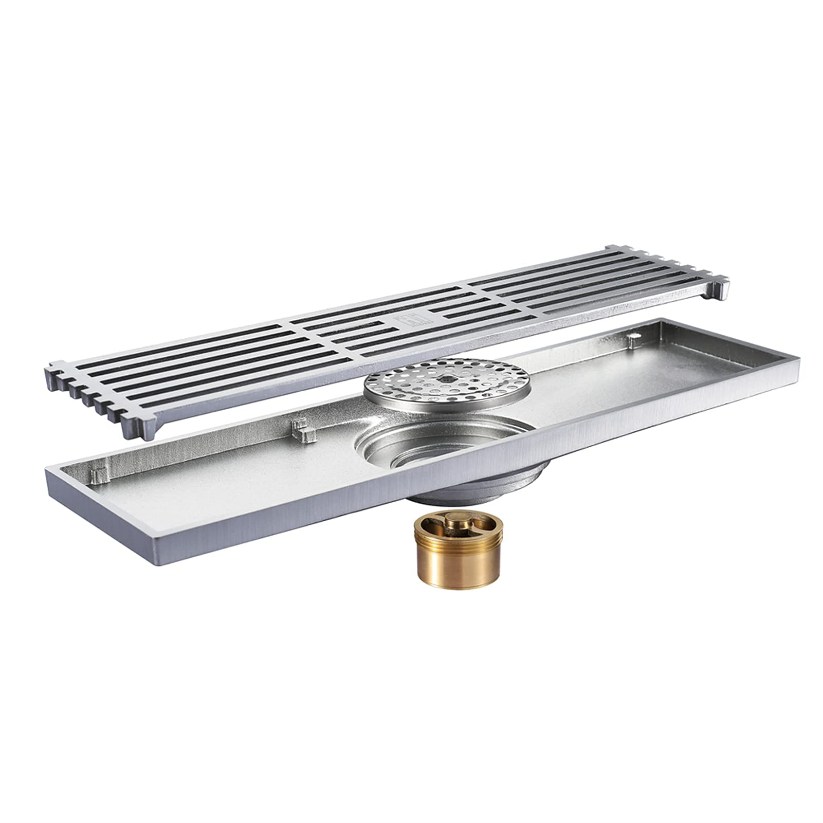 Drain de Douche linéaire avec Grille Amovible, Drain de Sol de Douche rectangulaire en Acier Inoxydable 304, Drain de Sol avec filtres à Cheveux, Nickel brossé