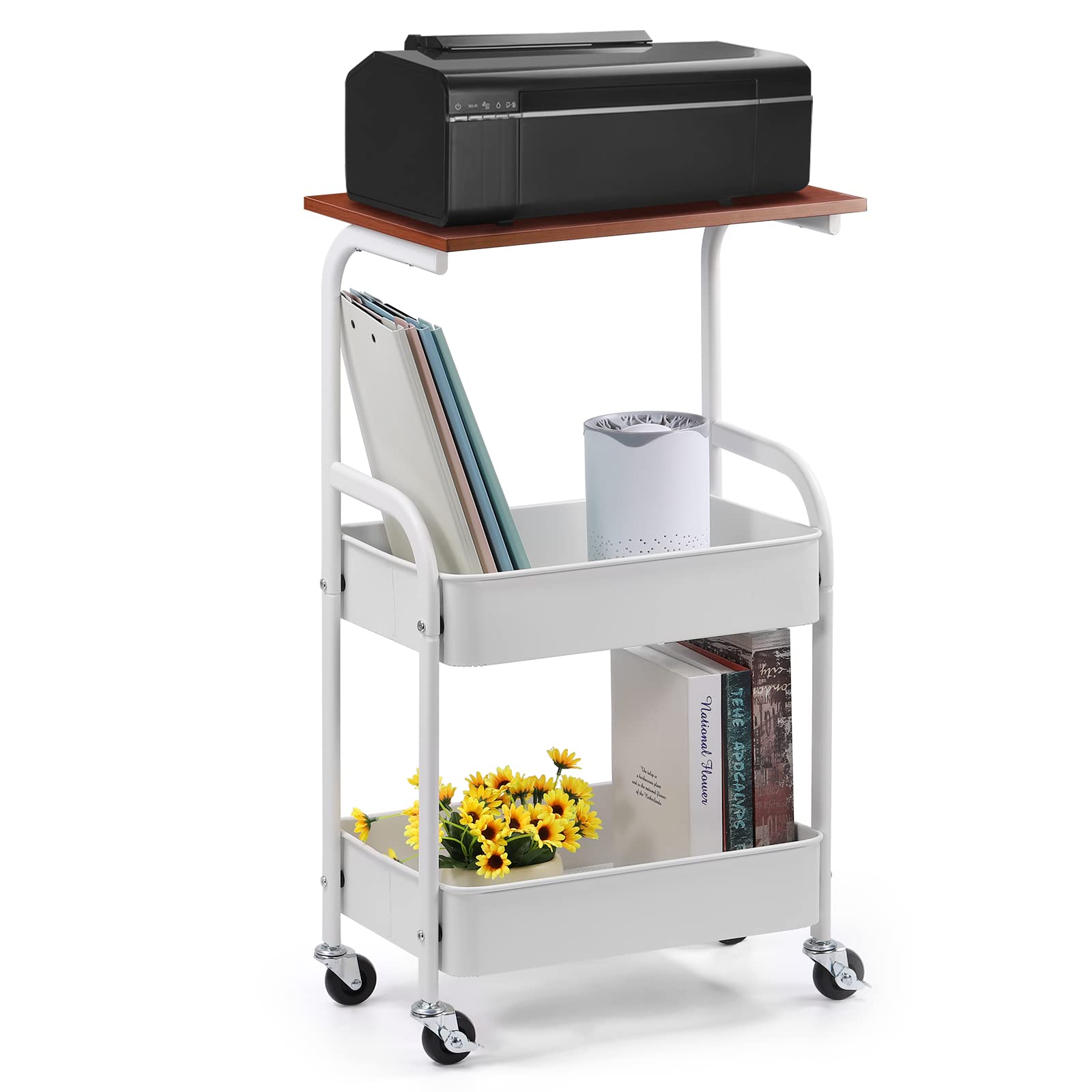 Buy Printer Stand Mobile Printer Cart with Storage Shelves 3 Tier