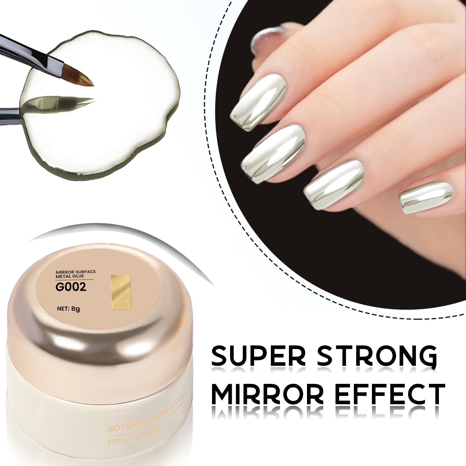 Gel de peinture métallique pour ongles, liner métallique, kit de peinture à jour, gel UV réfléchissant fort, avec pinceaux, gel à ongles, or clair