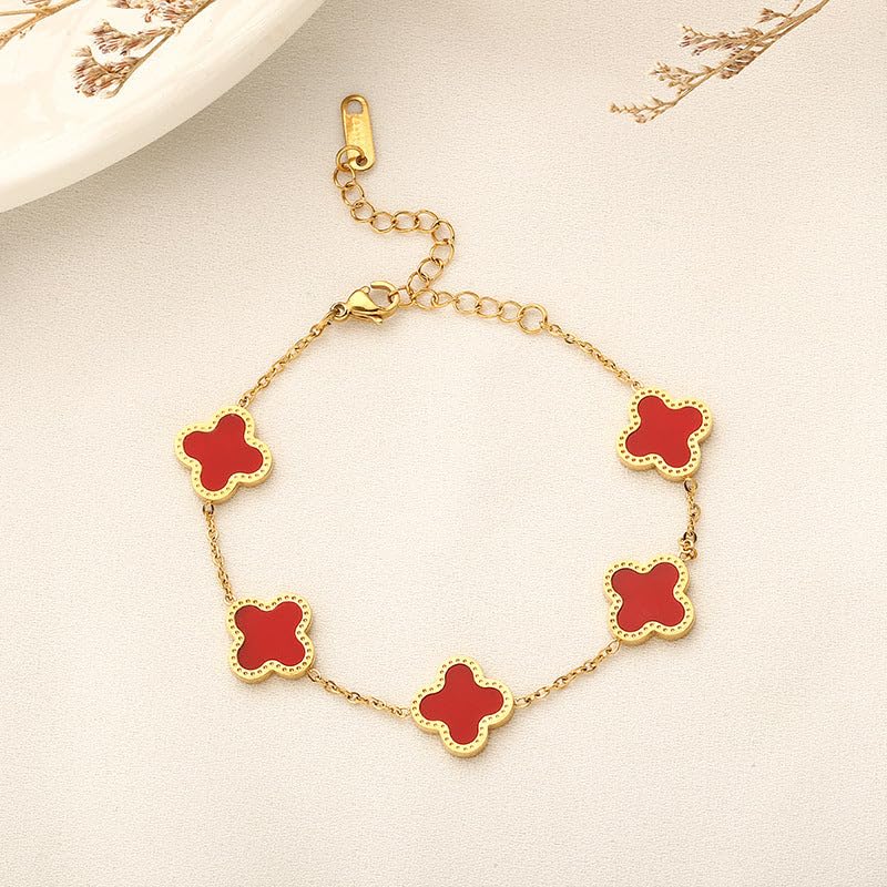 Image of STYOLLO Four-Leaf Clover Anti Tarnish Bracelet for Women & Girls Stylish | Elegant Gold-Plated Lucky Charm Jewelry | Aesthetic Enamel Design Adjustable Chain Bracelet for Daily, Gifting & Festive