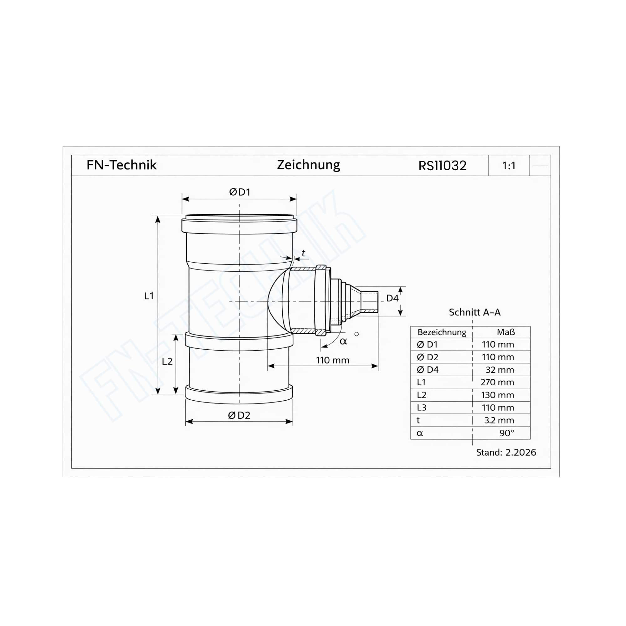 FN-Technik® Regensammler DN 110 mit Abgang DN 32 mit integriertem Überlauf