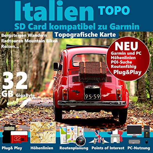 ★ Italien Italy Topo GPS Karte GB microSD Card für Garmin Navi, PC & MAC für Garmin Navigationsgeräte★