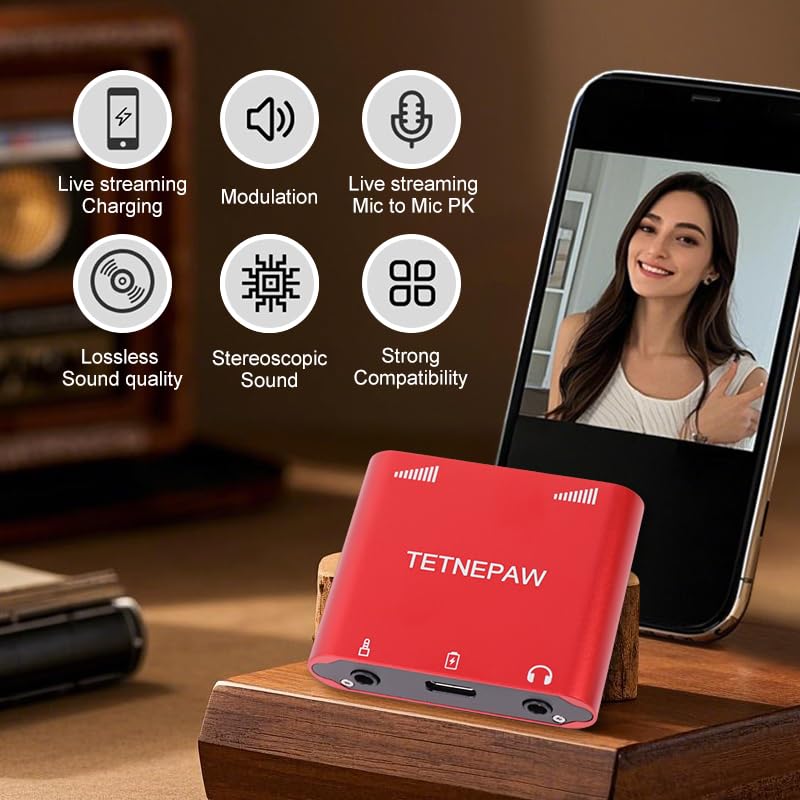 Plus - Micrófonos Lavalier inalámbricos con adaptador de carga, soporte Lightning a audio y micrófono, compatible con Apple y Android para YouTube, Twitch y TikTok Live Streaming (rojo)