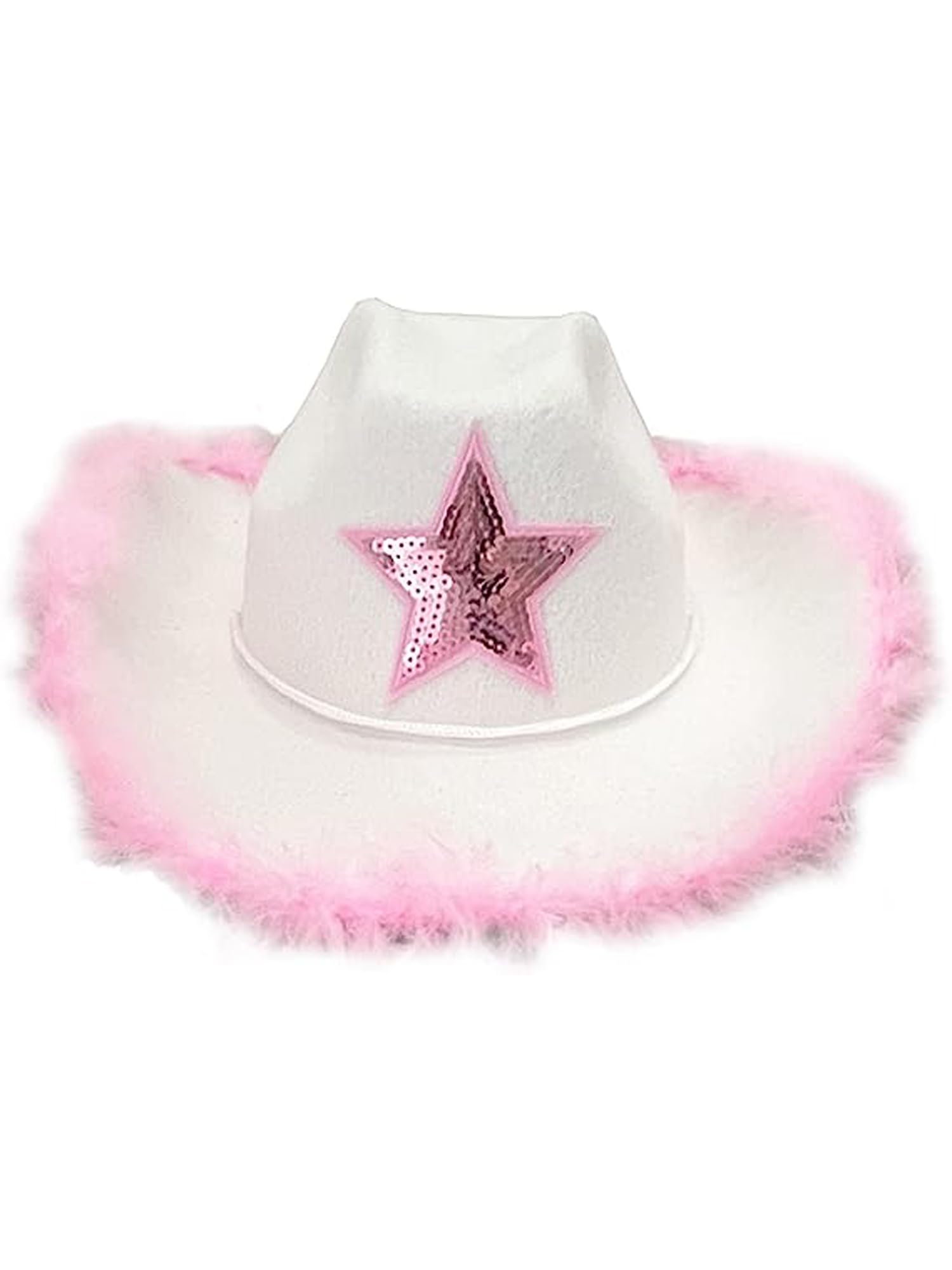Miolasay Women's Plush Trim Cowboy Hat Drawstring Adjust Western Disco Fish Bucket Hat Fancy Holiday Party Costume Accessory (B-White Pink, One Size)
