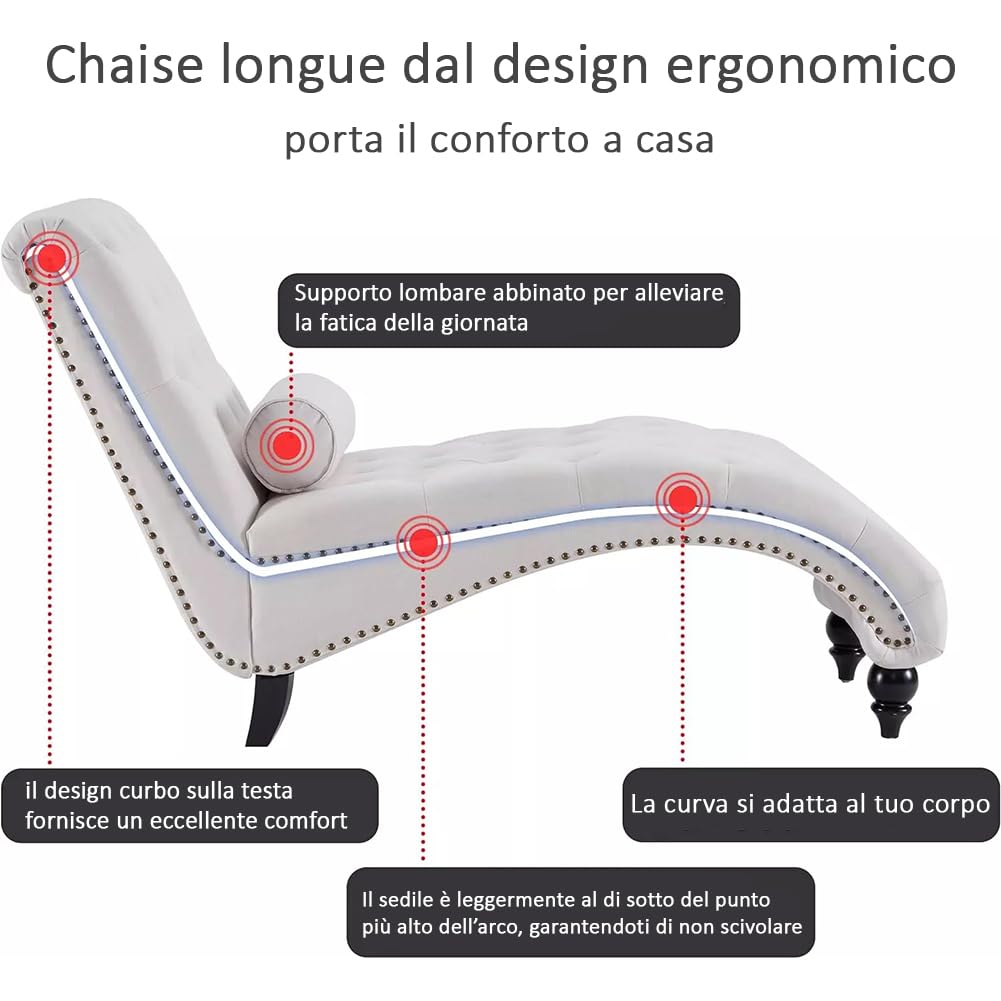 Shally Dogan Poltrona Chaise Lounge in Tessuto Ergonomica, Sdraio Relax Deluxe Premium da Soggiorno, Salotto, Casa, Ufficio, Imbottitura Alta Densità Ergonomico e Cuscino Lombare (Beige)
