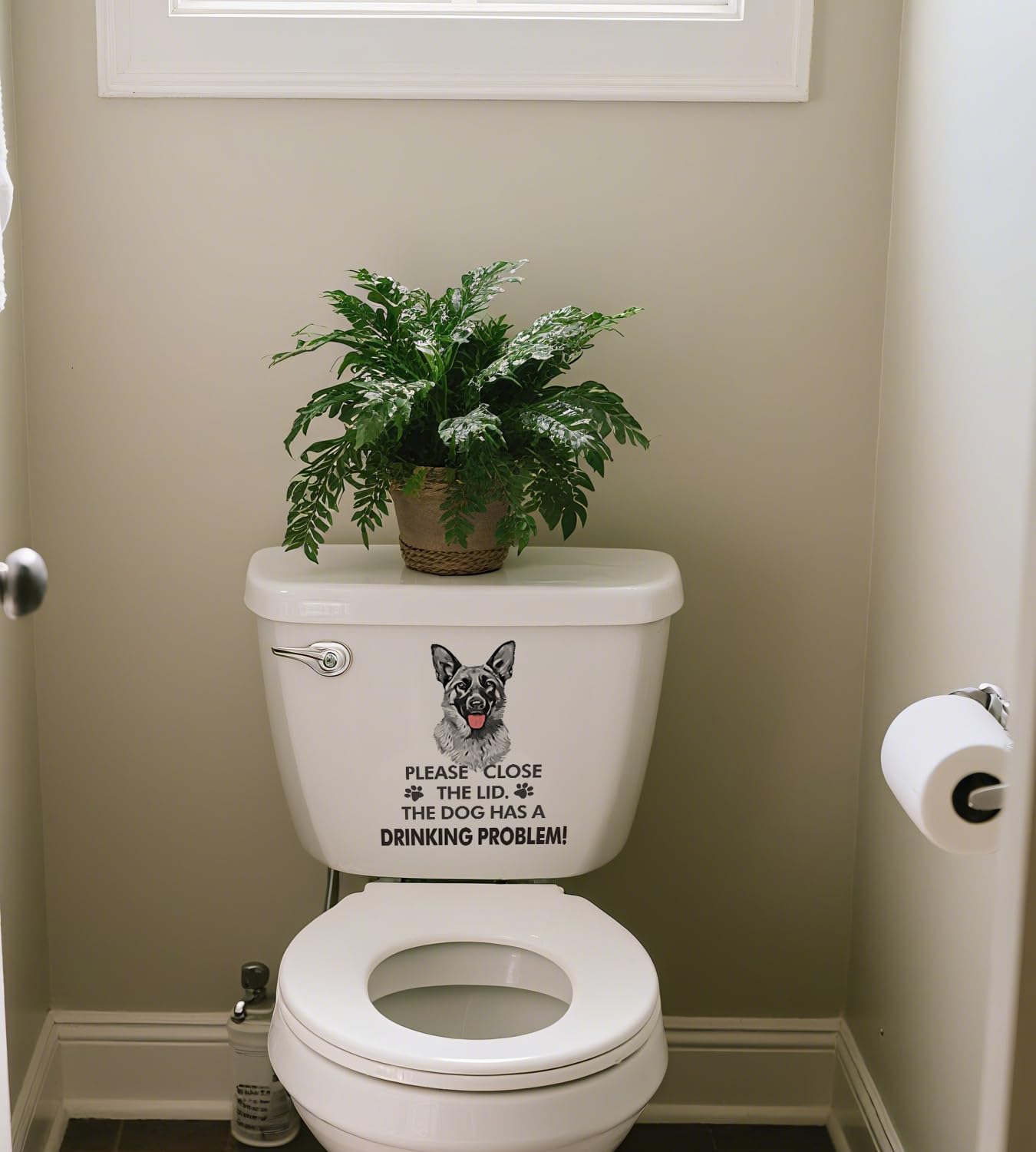 Funny German Shepherd Toilet Seat Cover Decal, Dog Humor Bathroom Sticker