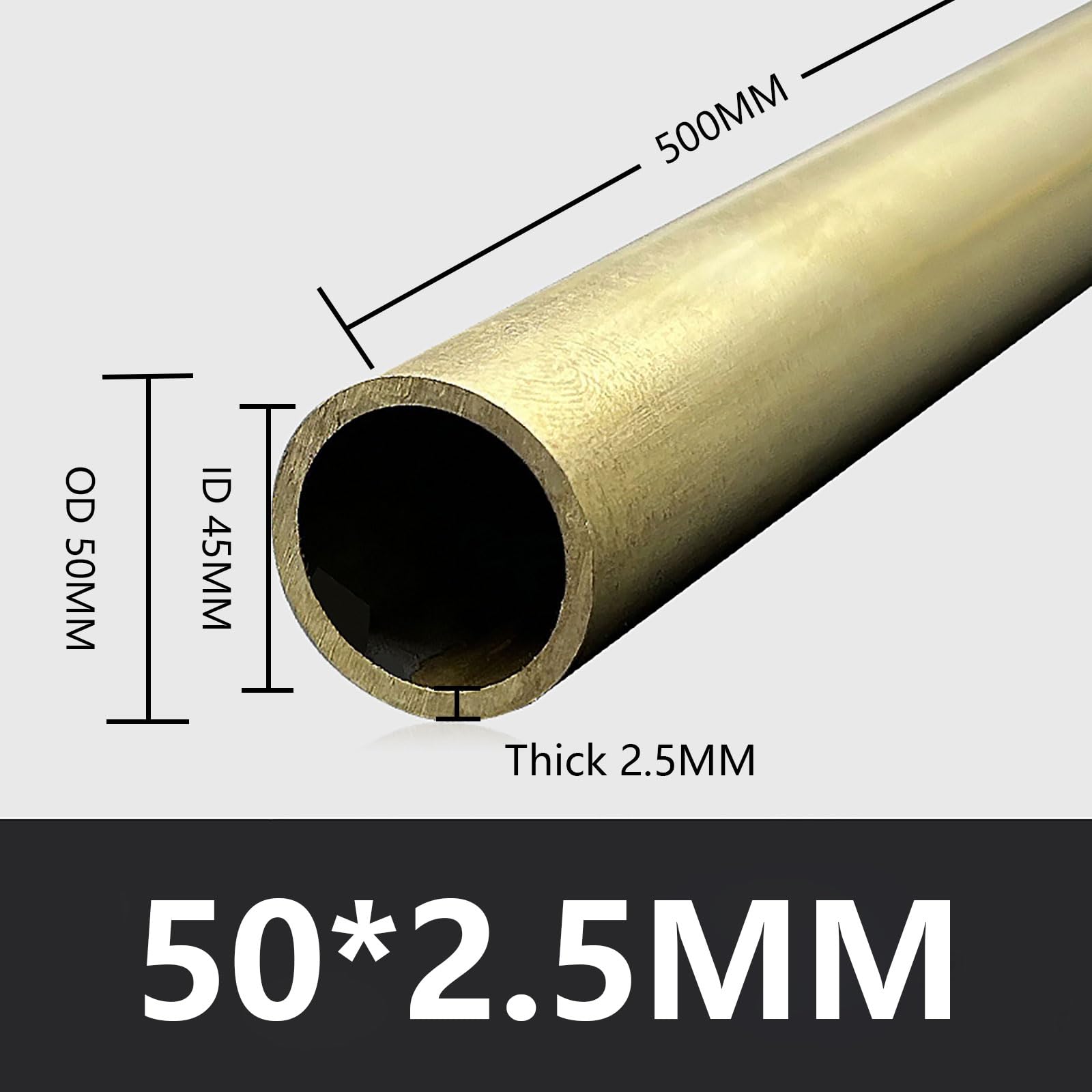Okrągła mosiężna rura zewnętrzna 50 mm 1/1,5/2,5/3 mm grubość ścianki × 500 mm długość wysoka wytrzymałość precyzyjne proste rury, 50 * 2,5 mm