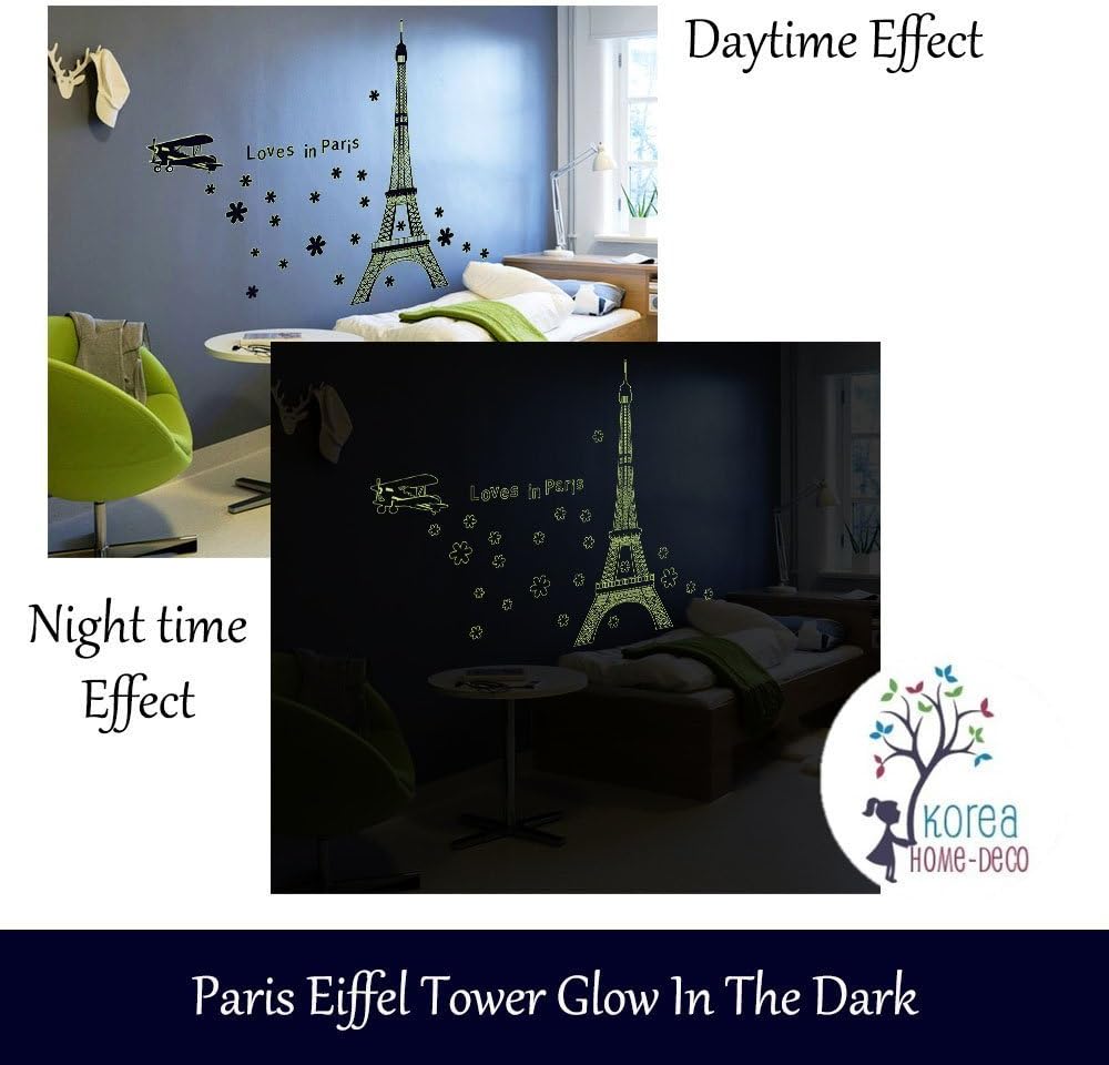 Glow In The Dark Paris Eiffel Tower Wall Decal - Kids Girl Boy Children Bedroom - Bring the Romantic Wallpaper Back to Your Home