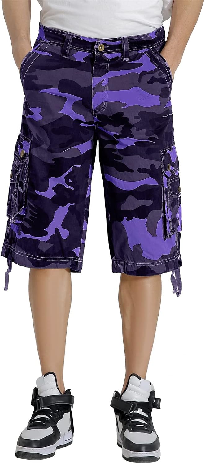 Mens Cargo Shorts Multi Pockets Twill Cotton Relaxed Fit Outdoor Camo Cargo Short for Men - Image 3