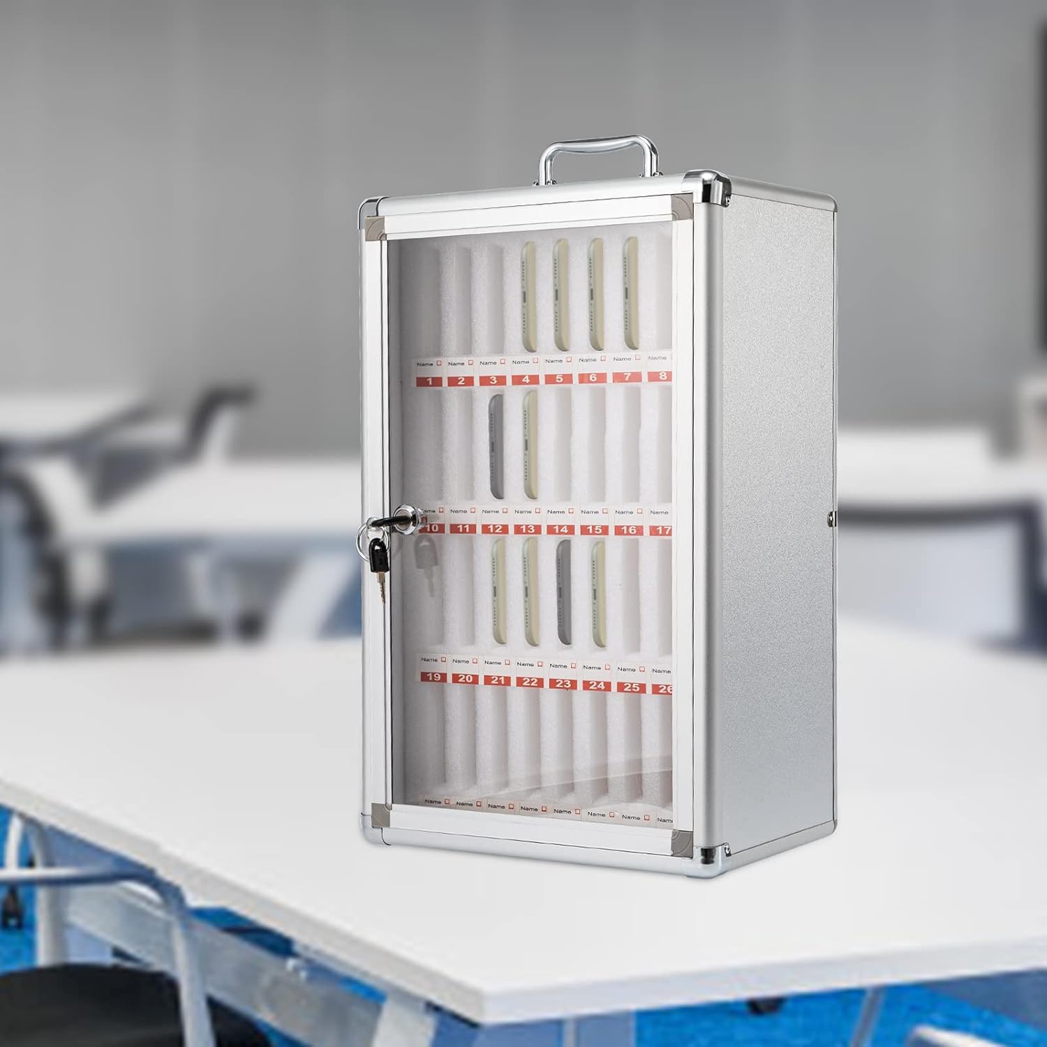 Armario De Pared para Teléfonos Móviles con 36 Fabdo En Aleación De Aluminio con Asa Y Cerradura De Seguridad Ideal para Aulas Oficinas Gimnasios Y Es.