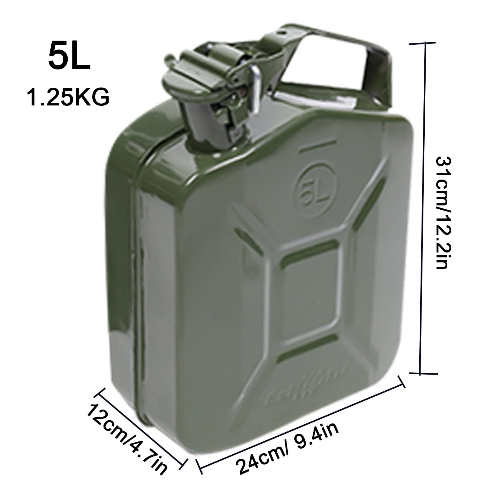 Generico Taniche per Benzina in Metallo da 20 L, 10 L E 5 L con Beccuccio, Taniche per Carburante Ventilate, Taniche di Scorta Spesse E Resistenti, per Benzina E Diesel,Verde,5L